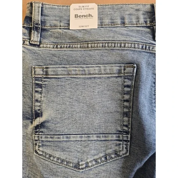 🆕️ NWT - Bench Mens Slim Fit Denim Shorts Blue Acid Wash Stretch Size 32 NWT - Picture 13 of 16